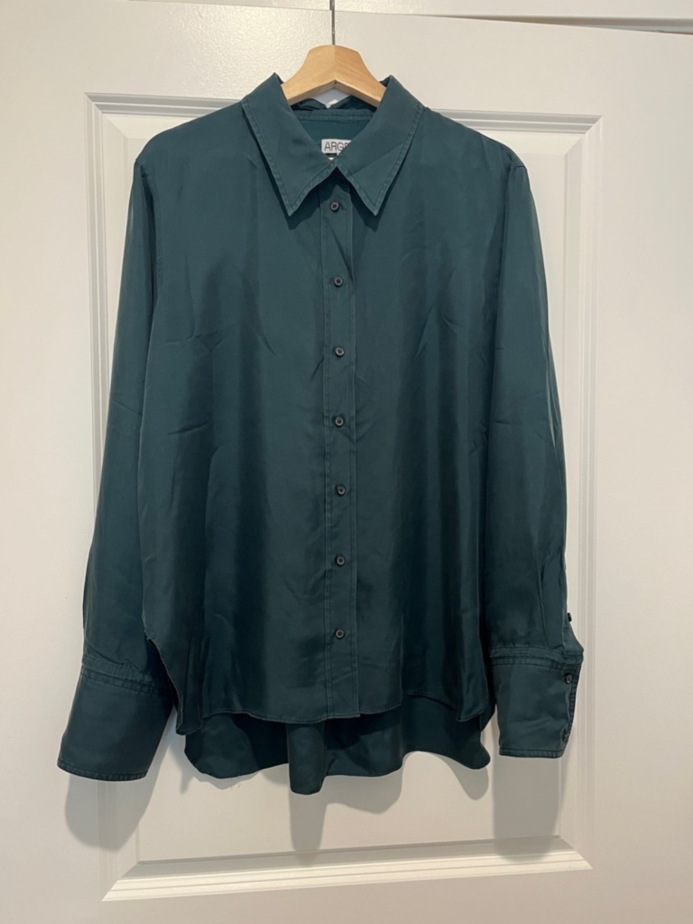 Argent forest green silk button up blouse